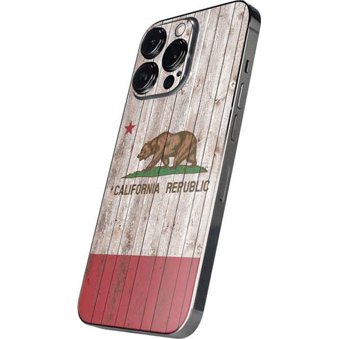 California Flag Dark Wood iPhone 14 Pro Skin